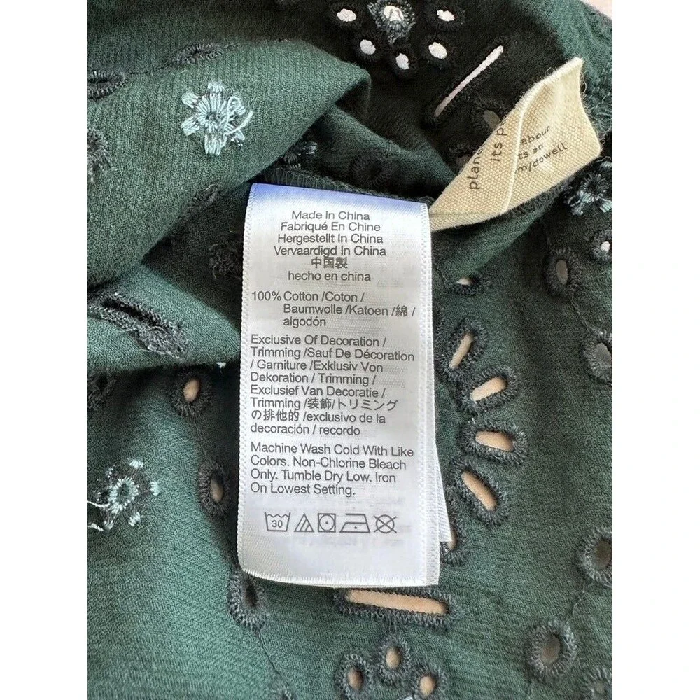 Madewell‎ Embroidered Green Corduroy Tie Sleeve Eyelet Blouse Women size XXS - Picture 4 of 9